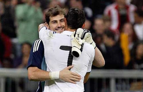 Cristiano Ronaldo hugging Iker Casillas in Real Madrid