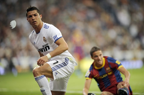 Cristiano Ronaldo raising against Barcelona