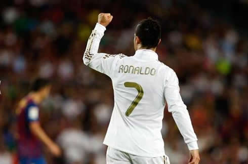 Cristiano Ronaldo showing his fist, after a Real Madrid goal against Barcelona, in 2011-2012