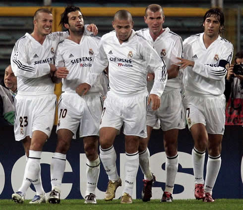 Real Madrid Galacticos, David Beckham, Luís Figo, Ronaldo, Zinedine Zidane and Raúl