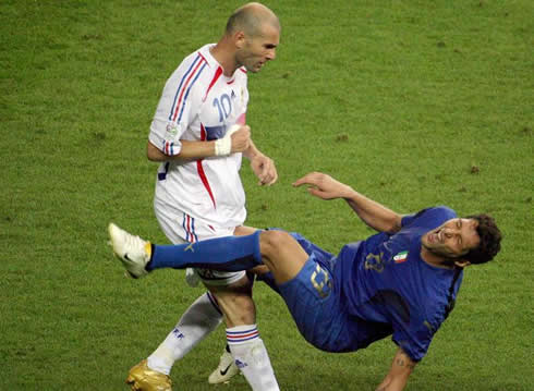 Zinedine Zidane after headbutting Marco Materazzi (agression), in France vs Italy, in the World Cup 2006 Final