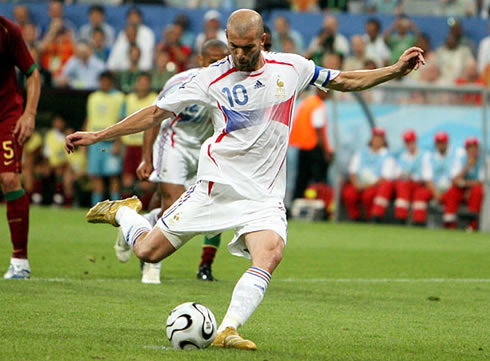 Zinedine Zidane taking a penalty kick for France against Portugal