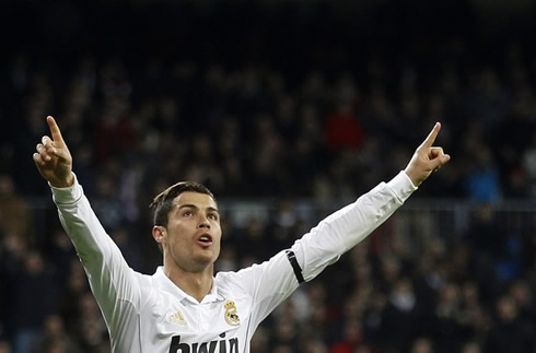 Cristiano Ronaldo in a white Real Madrid jersey, in 2011-2012