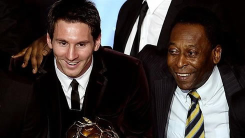 Pelé and Lionel Messi, at the FIFA Balon d'Or 2011-2012 gala