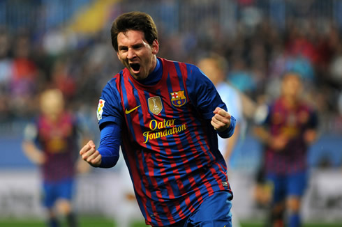 Lionel Messi joy and happiness in a Barcelona goal celebration, in 2012