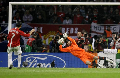 Cristiano Ronaldo big penalty kick miss, in the UEFA Champions League Final in 2008, against Petr Cech, in Chelsea vs Manchester United