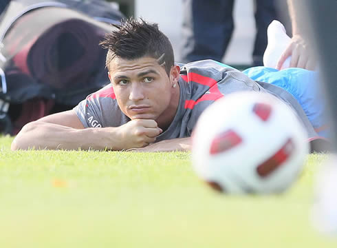 Cristiano Ronaldo thinking about life during a practice session for Portugal