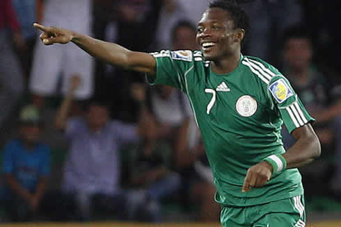 Ahmed Musa, wearing the mythical number 7 jersey, in the Nigeria National Team, in 2012