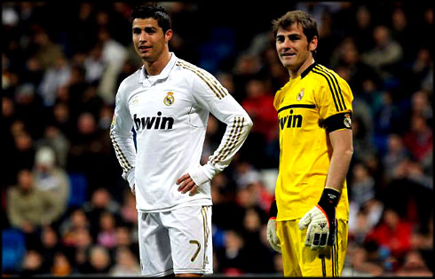 Cristiano Ronaldo and Iker Casillas are friends, as they look happy at Real Madrid in 2012