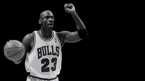 Michael Jordan black and white wallpaper, for Chicago Bulls on his number 23 basketball jersey/shirt