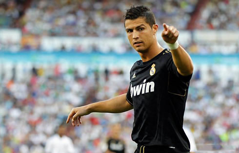 Cristiano Ronaldo in a black Real Madrid jersey in 2011-2012
