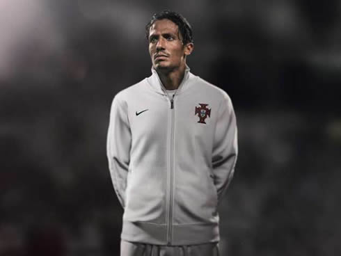 Bruno Alves, wearing a Portugal jacket, on the road for the EURO 2012