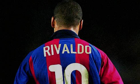 Rivaldo wearing the Barcelona number 10 jersey