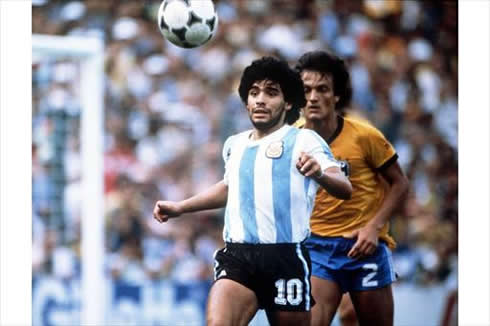 Diego Armando Maradona, Argentina number 10, playing against Brazil