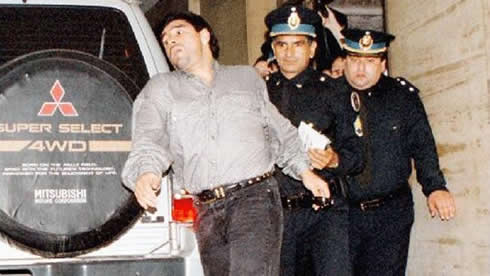 Diego Armando Maradona being arrested to jail, after being caught with drugs and cocaine