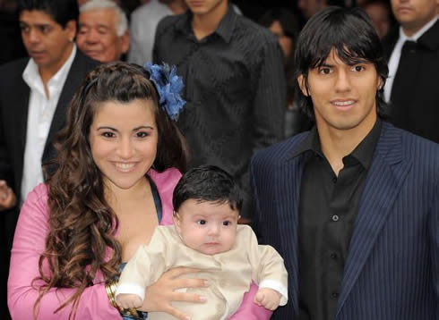 Sergio Kun Aguero and Giannina Maradona, with their son, Benjamín Aguero