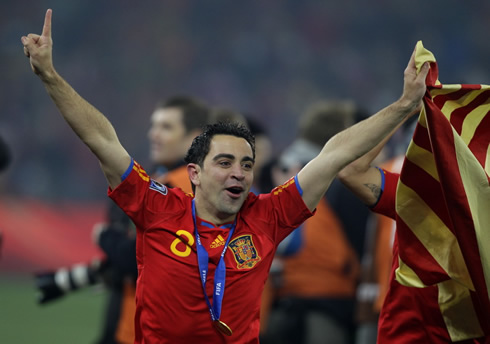 Xavi Hernandez celebrating the World Cup 2010, won for Spain