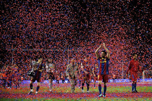 Xavi Hernandez at the FIFA Club World Cup celebrations for Barcelona, in 2011-2012