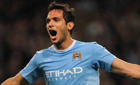 Roque Santa Cruz joy, when celebrating goal at Manchester City