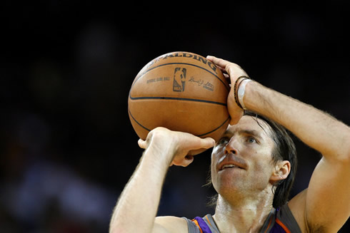 Steve Nash free throw technique holding the basketball