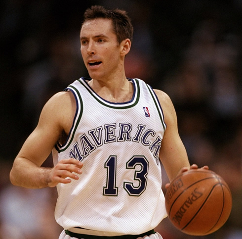 Steve Nash at a very young age in a white Dallas Mavericks jersey, wearing the number 13