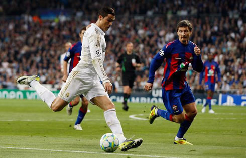 Cristiano Ronaldo right foot strike, in a Real Madrid game for the UEFA Champions League in 2012