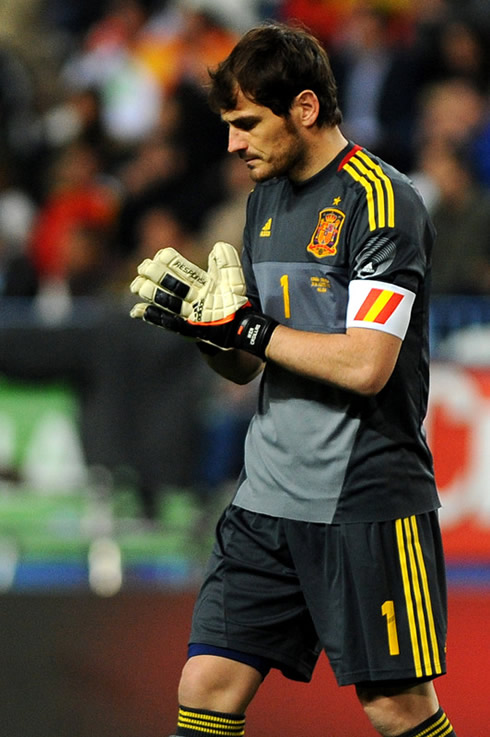 Iker Casillas concentrating before a game for the Spanish National Team in 2012