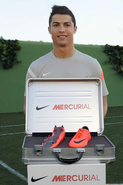 Cristiano Ronaldo presenting the new Nike Mercurial Vapor 8 cleats/boots, in 2012