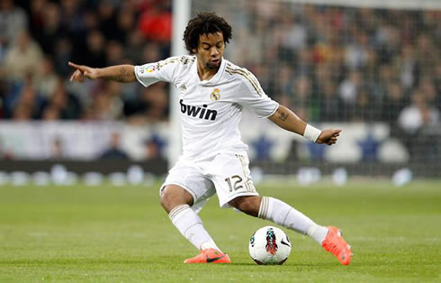 Marcelo playing for Real Madrid with the new Nike Mercurial Vapor 8, in 2012