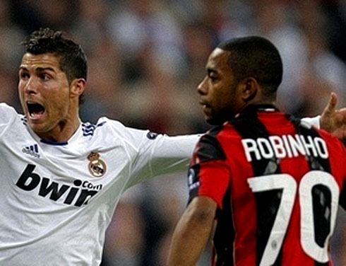 Cristiano Ronaldo and Robinho in Real Madrid vs AC Milan, for the UEFA Champions League