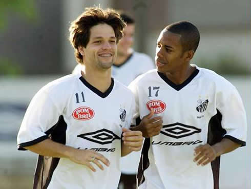 Diego and Robinho training in Santos