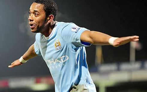 Robinho after scoring a goal for Man City