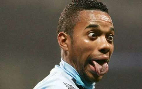 Robinho making a funny and scary face in Manchester City