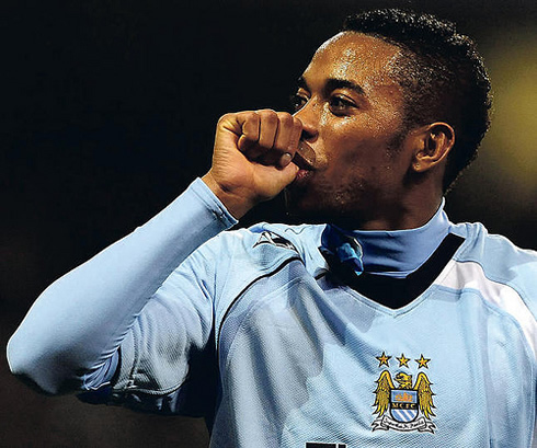 Robinho sucking his thumb, while celebrating goal for Manchester City