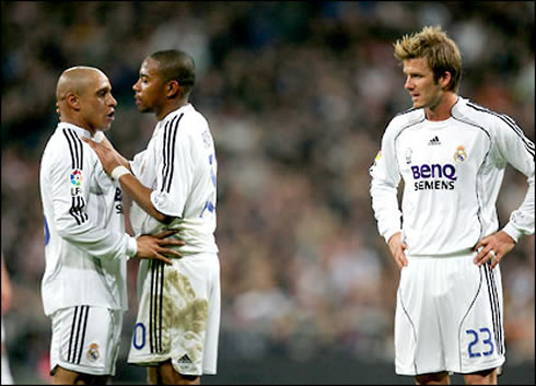 Robinho with Roberto Carlos and David Beckham, in Real Madrid 2005-2006