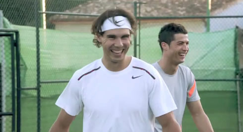 Cristiano Ronaldo and Rafael Nadal having fun and smiling in 2012