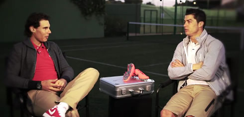 Cristiano Ronaldo being interviewed by Rafael Nadal, in a Nike advert in 2012