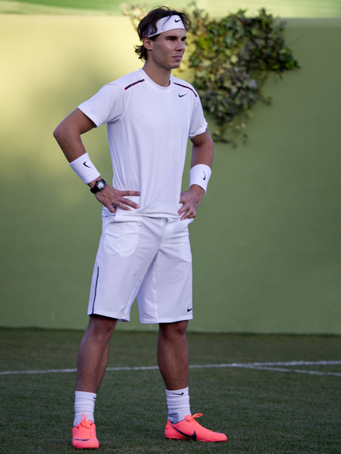 Rafael Nadal playing tennis with the Nike Mercurial Vapor 8 VIII, in a Nike tennis/football advert in 2012