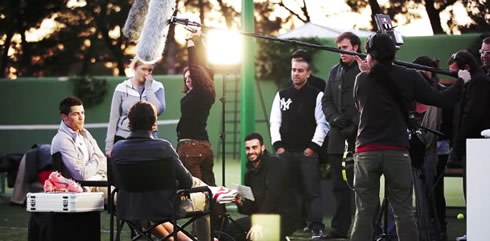 Cristiano Ronaldo with the Nike advert crew and staff, while filming his interview with Rafael Nadal