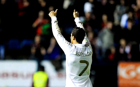 Cristiano Ronaldo dedicating goal to Real Madrid Ultra Sur fans, in La Liga 2012