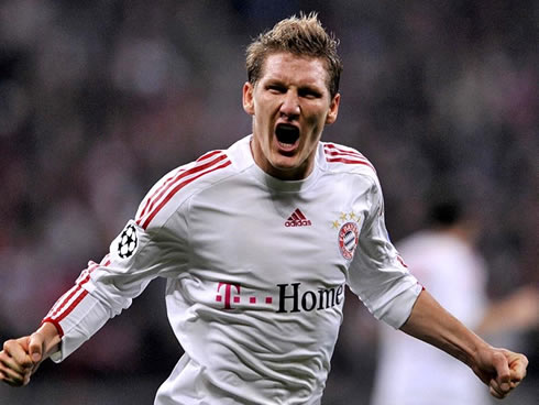 Bastian Schweinsteiger, in a Bayern Munich white jersey in 2012