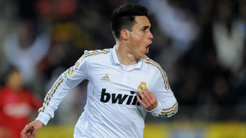 Callejón playing for Real Madrid and celebrating goal in 2012