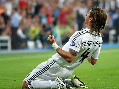 Sergio Ramos sliding on his knees to celebrate Real Madrid goal