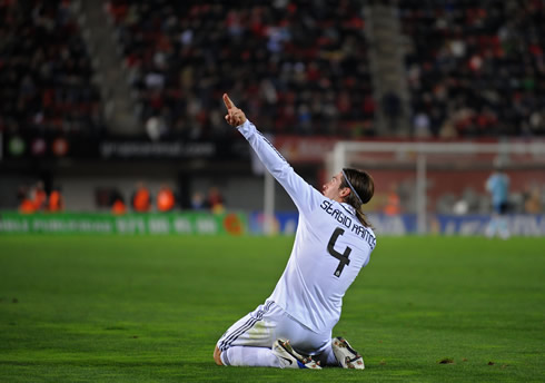 Sergio Ramos stylish goal celebration, by pointing to the sky after scoring a goal