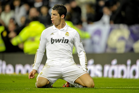 Cristiano Ronaldo new goal celebration, after scoring in Real Madrid 3-1 Sporting Gijón, for La Liga 2011-2012