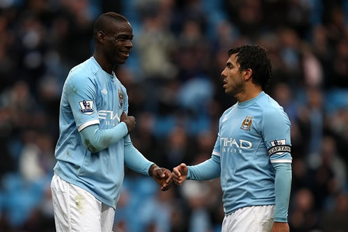 Mario Balotelli and Carlos Tevez, in Manchester City 2012