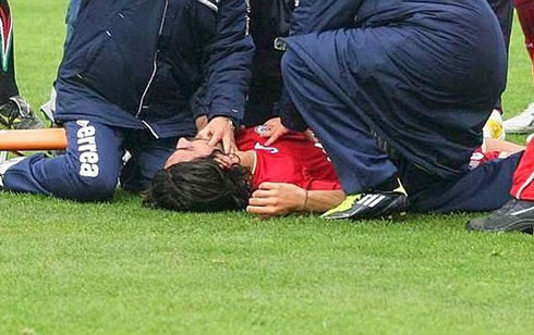 Soccer/Football player, Piermario Morosini, dying from a sudden heart attack on the field, when playing for Livorno, in 2012