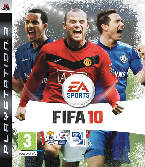 FIFA 10 cover, featuring Theo Walcott, Wayne Rooney and Frank Lampard in 2010
