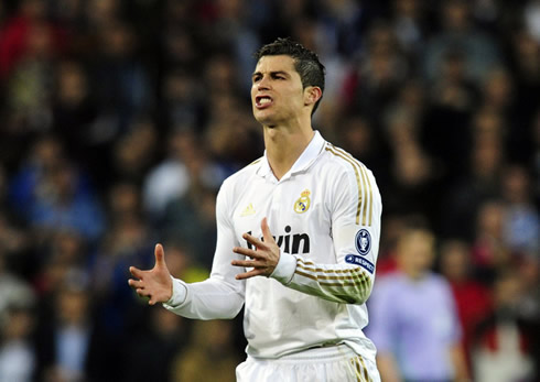 Cristiano Ronaldo frustraton and despair face, as Real Madrid loses to Bayern Munich, in the UEFA Champions League, in 2012