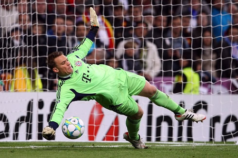 Manuel Neuer penalty kick save against Cristiano Ronaldo penalty, in the UEFA Champions League semi-finals at the Santiago Bernabéu, in 2012